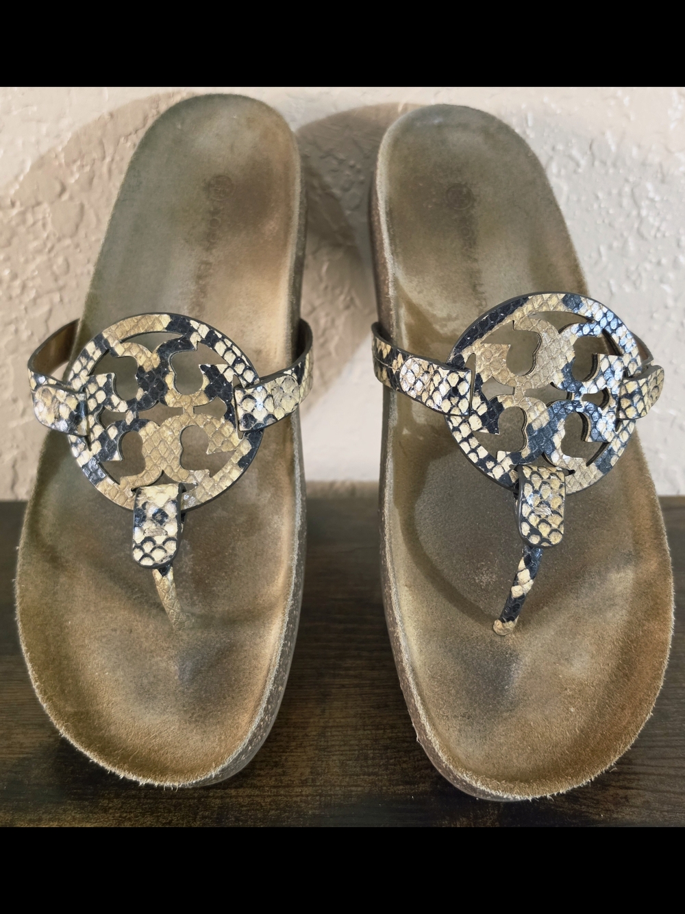 Tory Burch Beige and Black Snake-Print Miller Cloud Sandals